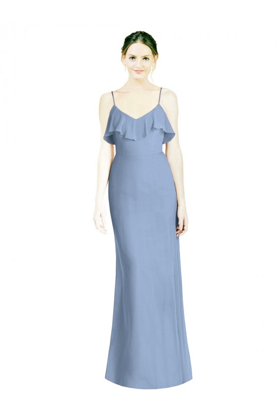 Soft Chiffon Open Back Long Spaghetti Straps A-Line Bridesmaid Dresses Sudbury