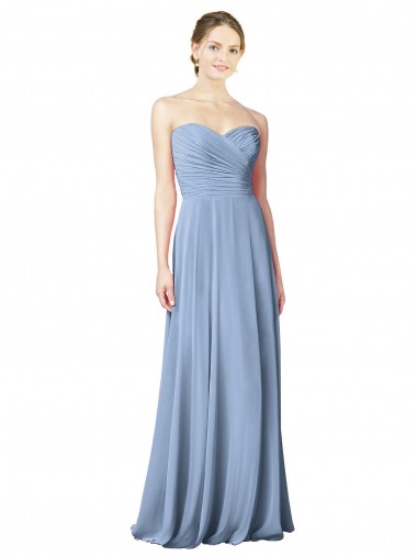 Chiffon Low Back Long Sweetheart Dusty Blue A-Line Wedding Party Dress Sudbury