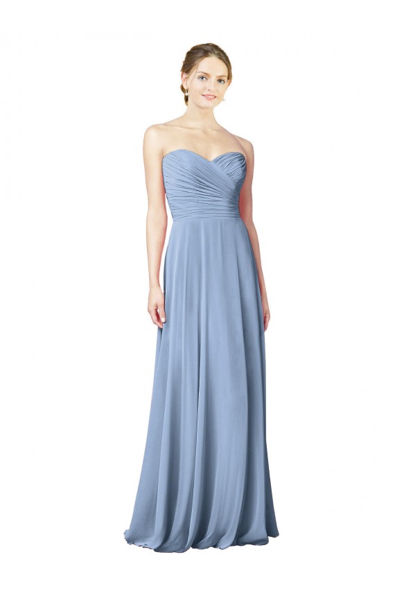 Chiffon Low Back Long Sweetheart Dusty Blue A-Line Wedding Party Dress Sudbury