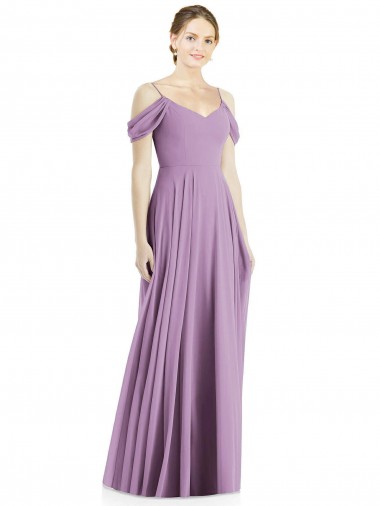 Soft Chiffon Open Back Long Off the Shoulder A-Line Semi Formal Evening Dress / Bridesmaid Dress Sudbury