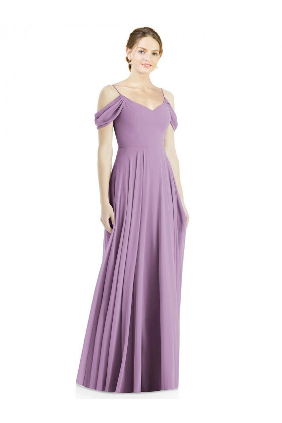 Soft Chiffon Open Back Long Off the Shoulder A-Line Semi Formal Evening Dress / Bridesmaid Dress Sudbury