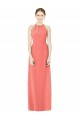 Soft Chiffon Open Back Long Halter Neck Coral A-Line Bridesmaid Dress Sudbury