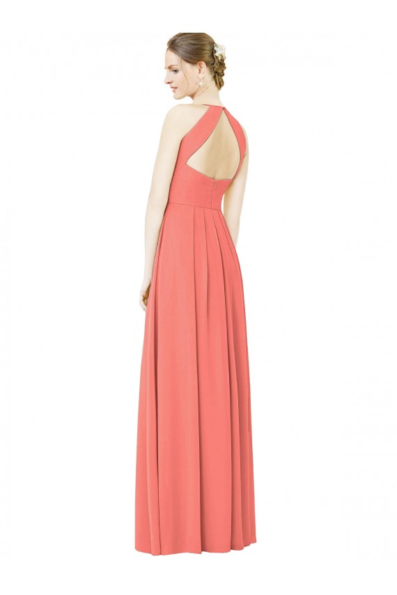 Soft Chiffon Open Back Long Halter Neck Coral A-Line Bridesmaid Dress Sudbury