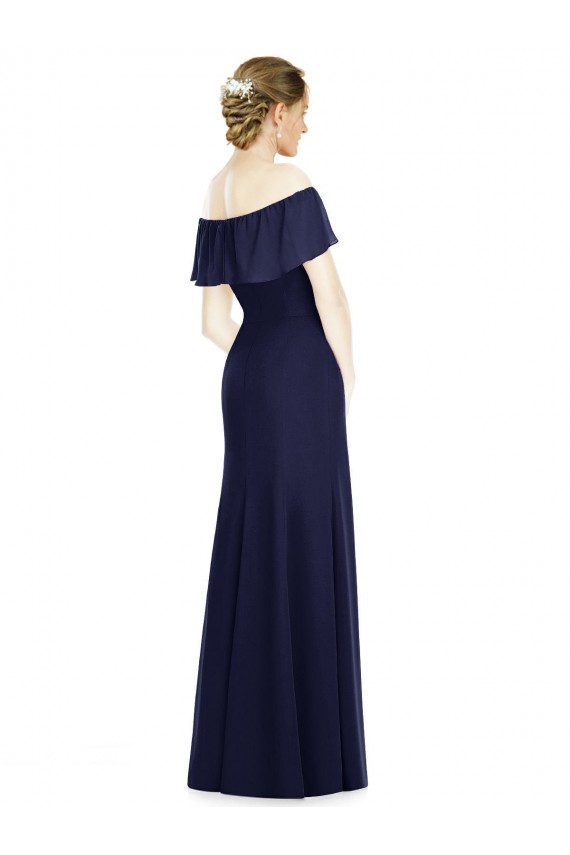 Soft Chiffon Long Off the Shoulder Dark Navy Trumpet Bridesmaid Dress Sudbury