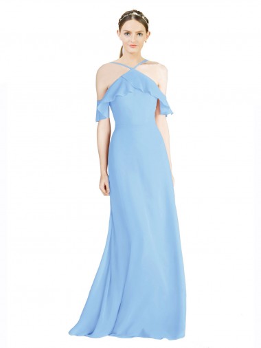 Soft Chiffon Low Back Long Halter Neck A-Line Formal Dress / Bridesmaid Dress Sudbury
