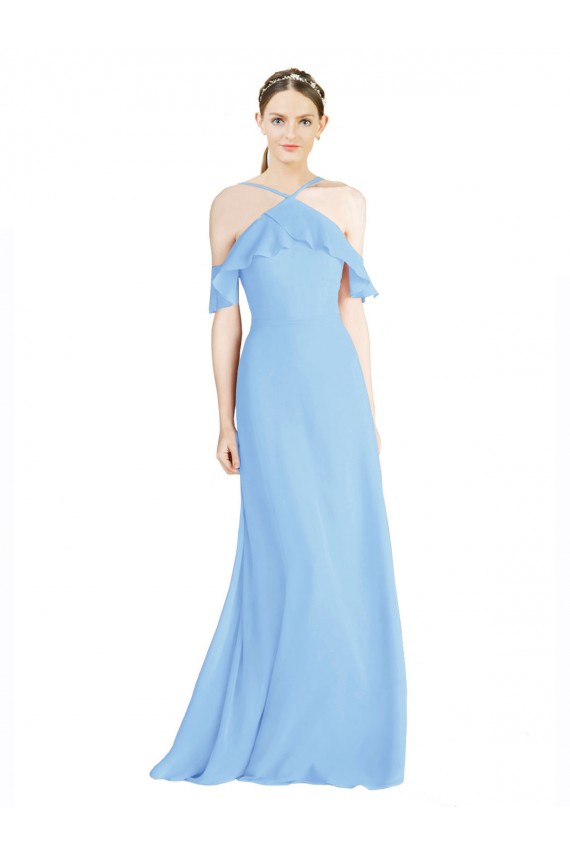 Soft Chiffon Low Back Long Halter Neck A-Line Formal Dress / Bridesmaid Dress Sudbury