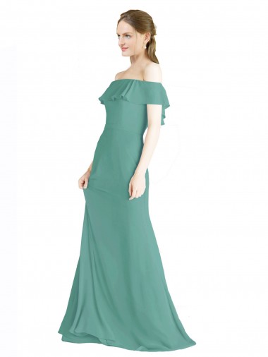 Soft Chiffon Long Off the Shoulder Icelandic Silver A-Line Bridal Party Dress Sudbury