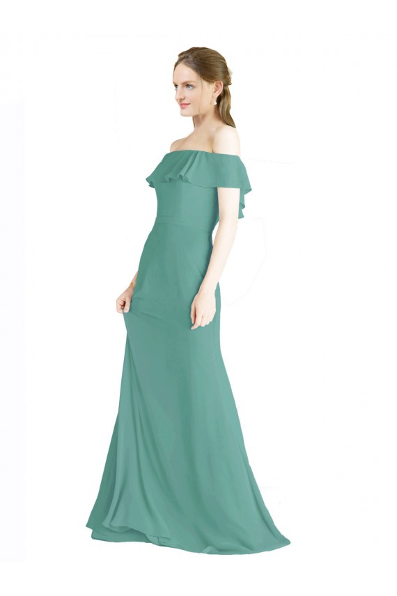 Soft Chiffon Long Off the Shoulder Icelandic Silver A-Line Bridal Party Dress Sudbury
