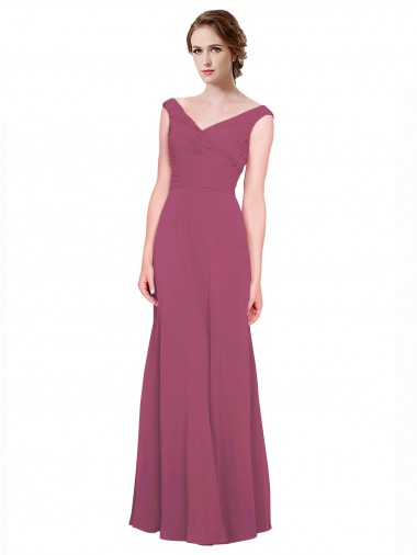 Soft Chiffon Long V-Neck Mauve Taupe A-Line Bridesmaid Dress Sudbury