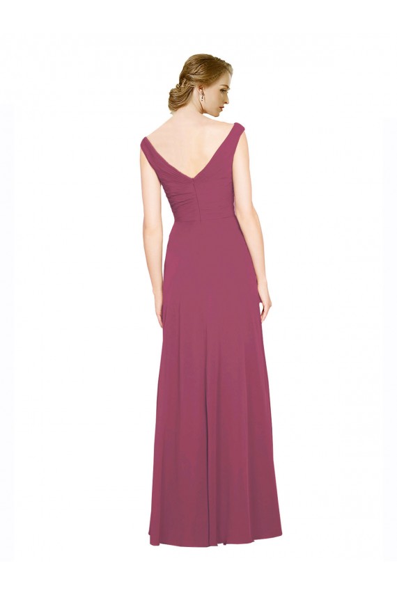 Soft Chiffon Long V-Neck Mauve Taupe A-Line Bridesmaid Dress Sudbury