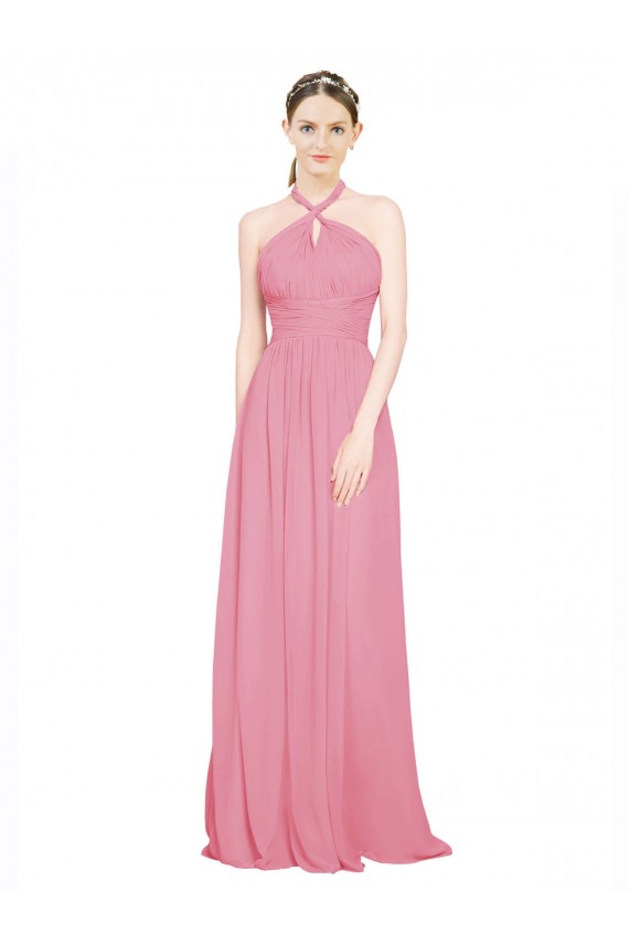 Chiffon Long Halter Neck Skin Pink A-Line Bridesmaid Dress / Evening Dress Sudbury
