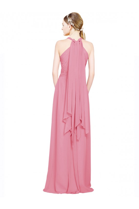 Chiffon Long Halter Neck Skin Pink A-Line Bridesmaid Dress / Evening Dress Sudbury