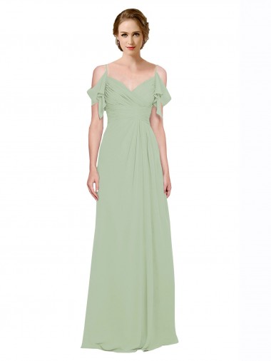 Lxue Chiffon Low Back Long Off the Shoulder Smoke Green A-Line Bridesmaid Dress Sudbury