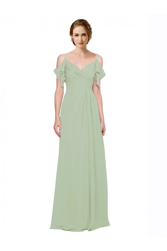 Lxue Chiffon Low Back Long Off the Shoulder Smoke Green A-Line Bridesmaid Dress Sudbury