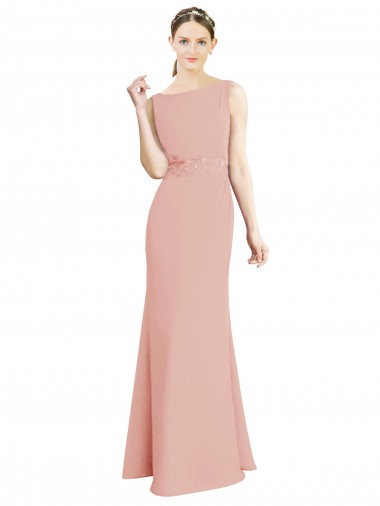Soft Chiffon Long Boat Neck Bliss Pink Mermaid Bridesmaid Dress Sudbury
