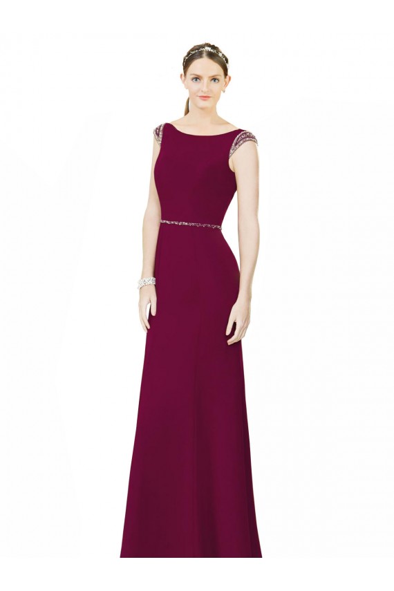 Soft Chiffon Low Back Long Boat Neck Burgundy A-Line Bridesmaid Dress Sudbury
