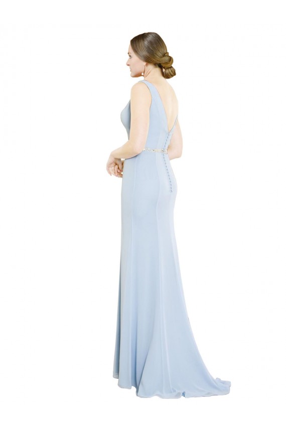 Soft Chiffon Low Back Long Boat Neck Light Sky Blue A-Line Bridesmaid Dress Sudbury