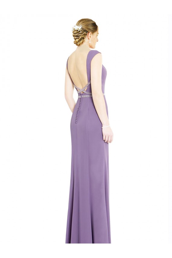 Soft Chiffon Low Back Long Boat Neck A-Line Formal Dress / Bridesmaid Dress Sudbury