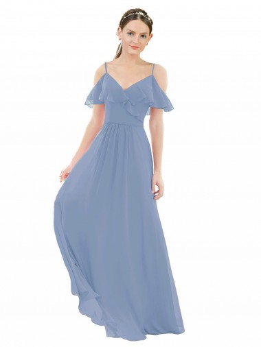 Lxue Chiffon Long V-Neck Dusty Blue A-Line Bridesmaid Dress Sudbury