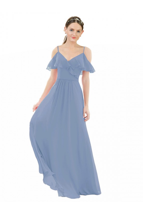 Lxue Chiffon Long V-Neck Dusty Blue A-Line Bridesmaid Dress Sudbury