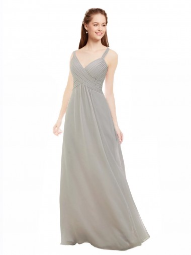 Soft Chiffon Criss Cross Back Long Spaghetti Straps Silver A-Line Bridesmaid Dress Sudbury