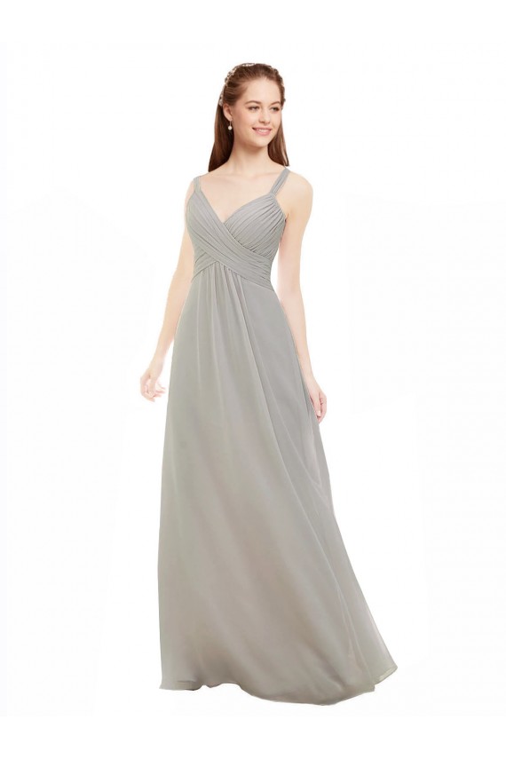 Soft Chiffon Criss Cross Back Long Spaghetti Straps Silver A-Line Bridesmaid Dress Sudbury