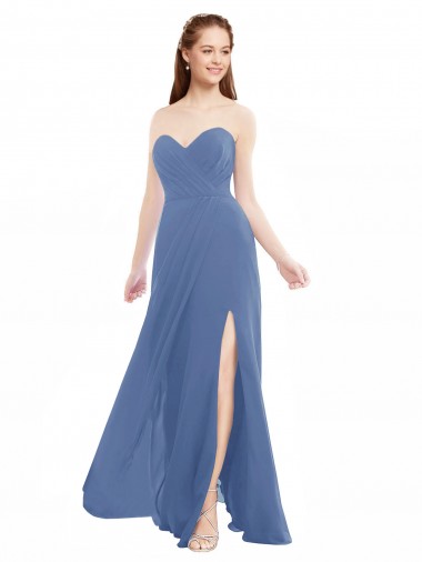 Soft Chiffon Long Sweetheart Windsor Blue A-Line Bridesmaid Dresses Sudbury