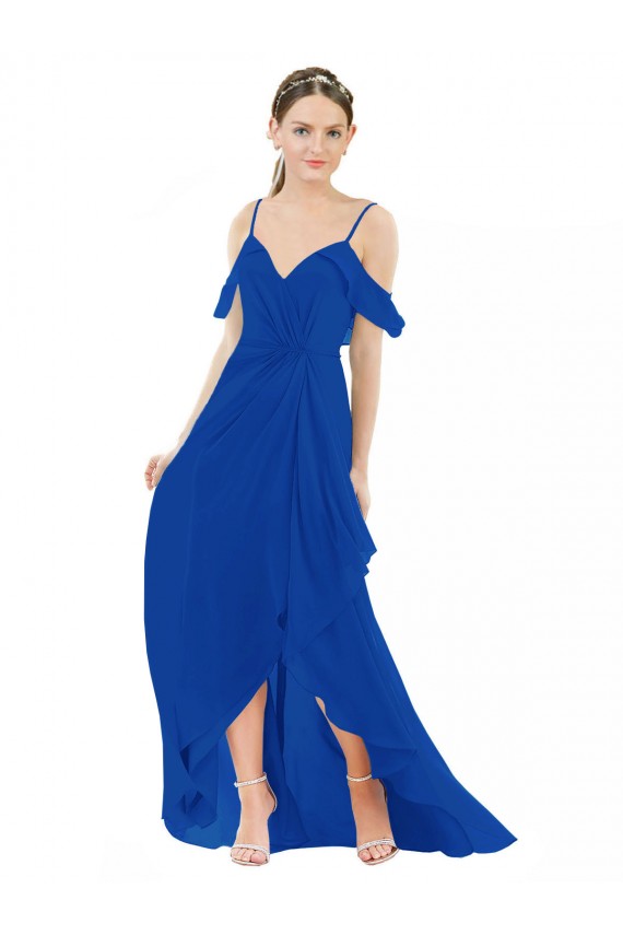 Soft Chiffon Long V-Neck A-Line High Low Bridesmaid Dress Sudbury