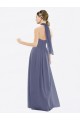 Soft Chiffon Low Back Long Halter Neck Silver Stone A-Line Bridesmaid Dress Sudbury