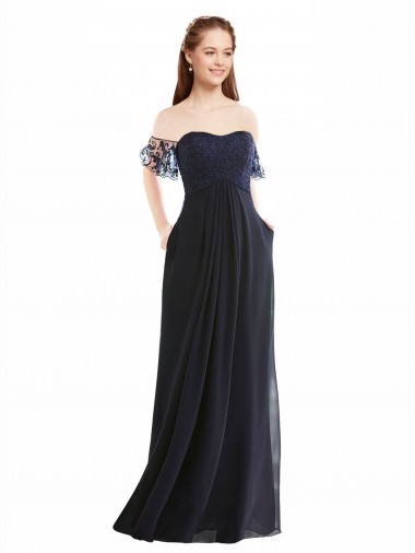 Soft Chiffon & Lace Long Off the Shoulder A-Line Formal Dress / Bridesmaid Dress Sudbury