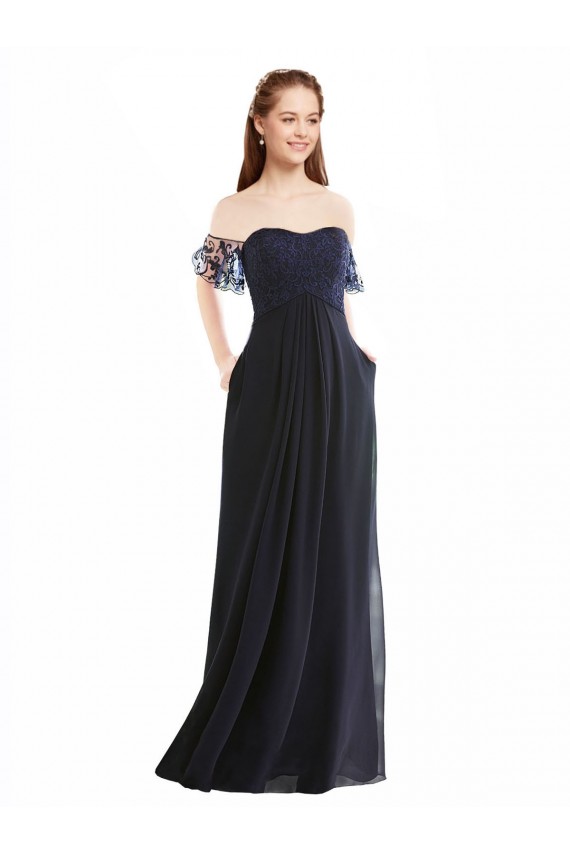 Soft Chiffon & Lace Long Off the Shoulder A-Line Formal Dress / Bridesmaid Dress Sudbury