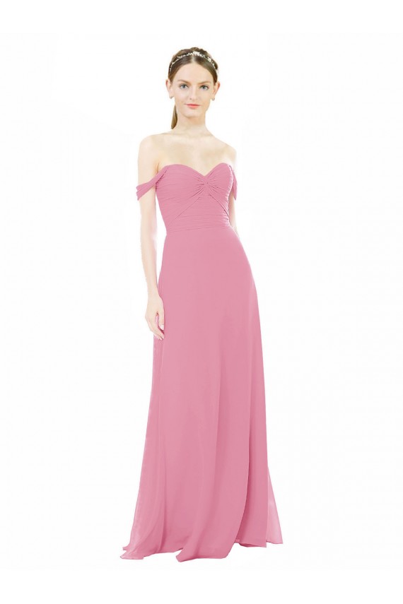 Soft Chiffon Long Off the Shoulder Skin Pink A-Line Formal Dress / Bridesmaid Dress Sudbury