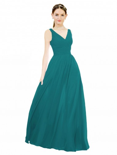 Chiffon Long V-Neck Hunter A-Line Bridesmaid Gowns Sudbury