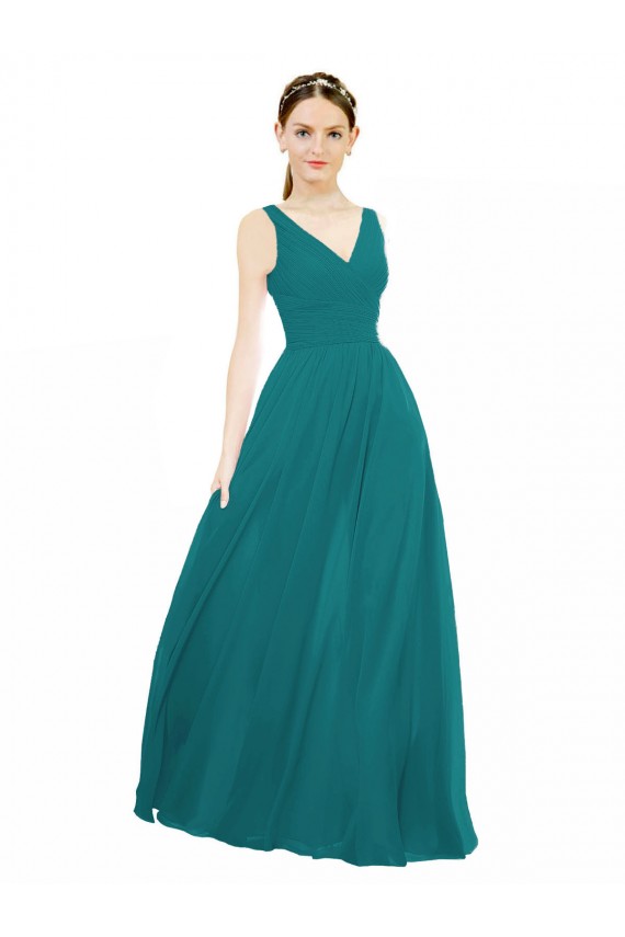 Chiffon Long V-Neck Hunter A-Line Bridesmaid Gowns Sudbury
