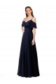 Soft Chiffon Long Off the Shoulder Dark Navy A-Line Bridesmaid Dress Sudbury