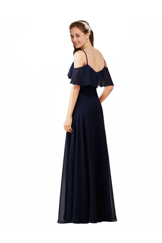 Soft Chiffon Long Off the Shoulder Dark Navy A-Line Bridesmaid Dress Sudbury