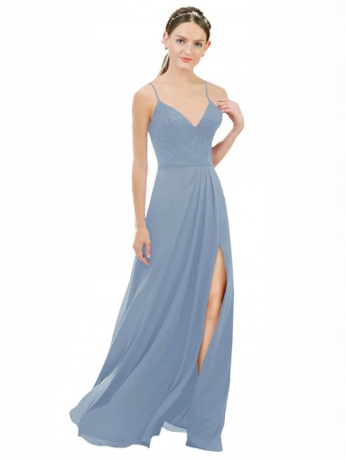 Soft Chiffon & Lace Open Back Long Spaghetti Straps A-Line Bridesmaid Dress Sudbury