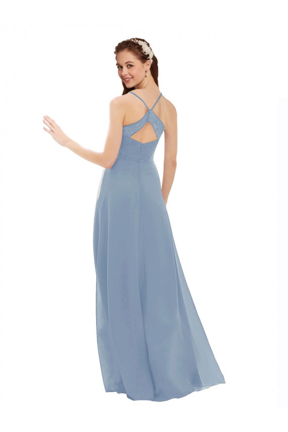 Soft Chiffon & Lace Open Back Long Spaghetti Straps A-Line Bridesmaid Dress Sudbury