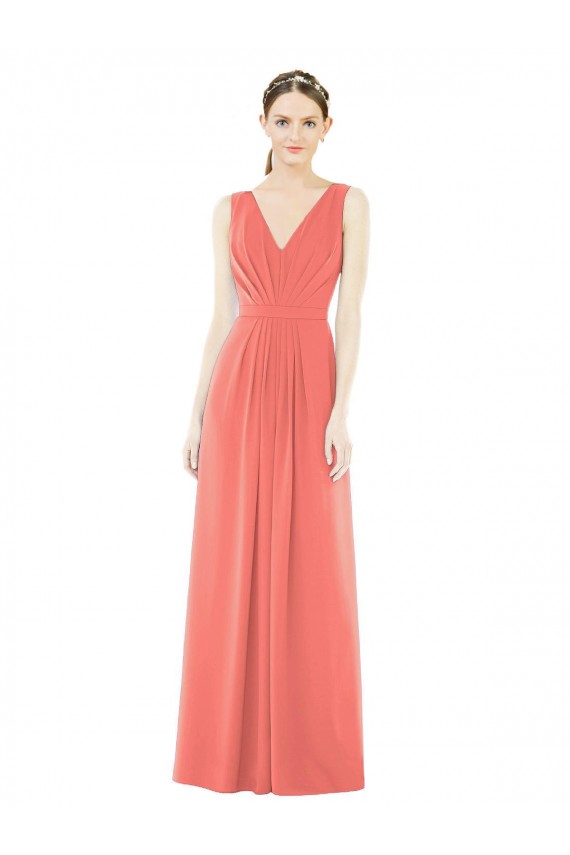 Soft Chiffon V-Back Long V-Neck Coral A-Line Bridesmaid Dress Sudbury