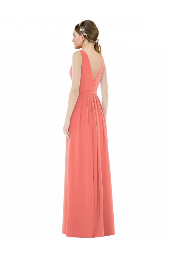 Soft Chiffon V-Back Long V-Neck Coral A-Line Bridesmaid Dress Sudbury