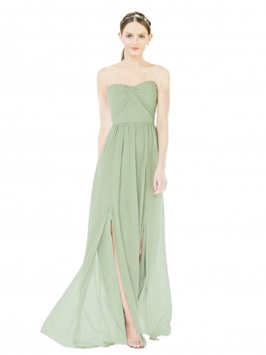 Soft Chiffon Low Back Long Sweetheart Sage A-Line Semi Formal Evening Dress / Bridesmaid Dress Sudbury