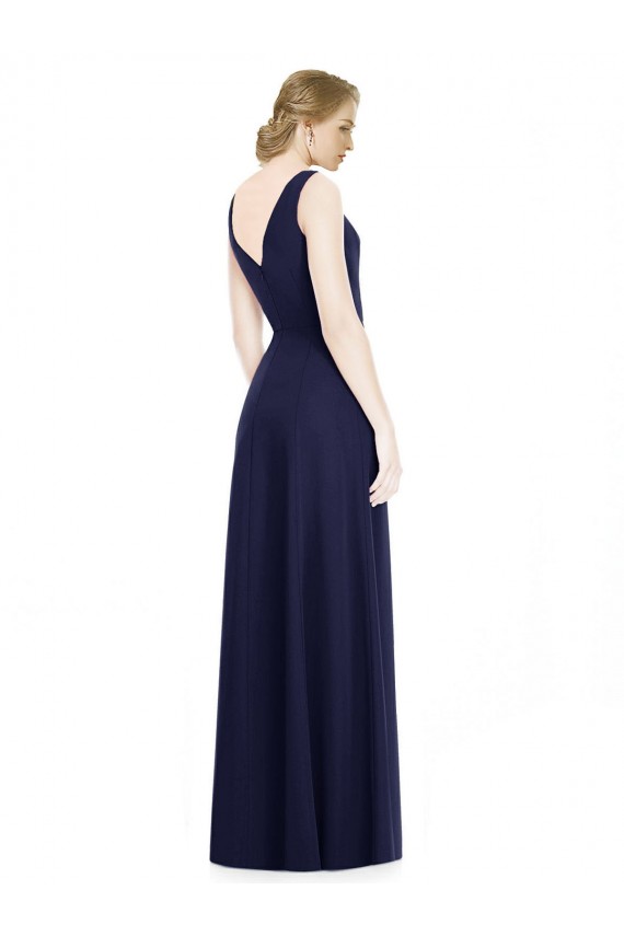 Soft Chiffon V-Back Long Cowl Neck Dark Navy A-Line Bridesmaid Dress Sudbury