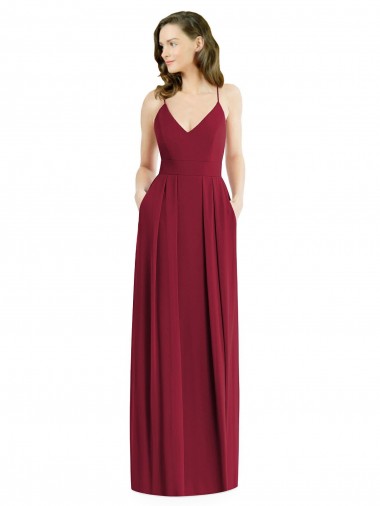 Soft Chiffon Open Back Long Spaghetti Straps A-Line Semi Formal Evening Dress / Bridesmaid Dress Sudbury