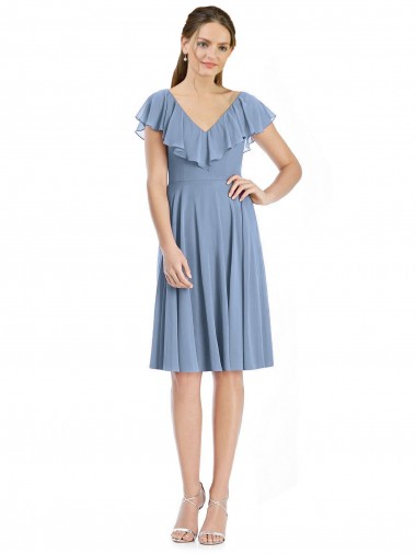 Soft Chiffon V-Back Cocktail Length V-Neck A-Line Bridesmaid Dress Sudbury
