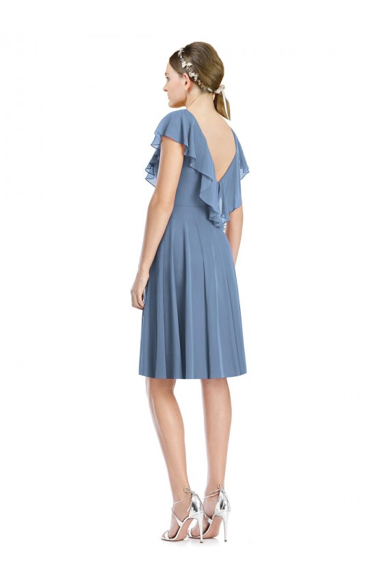 Soft Chiffon V-Back Cocktail Length V-Neck A-Line Bridesmaid Dress Sudbury