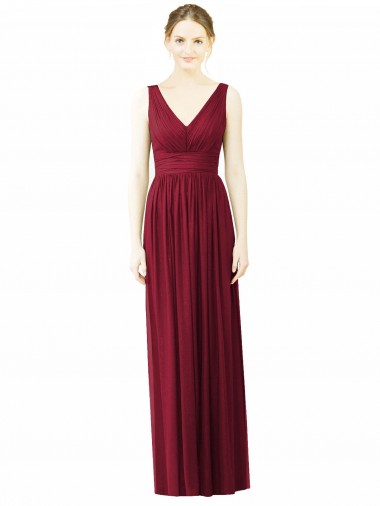 Soft Chiffon V-Back Long V-Neck Burgundy A-Line Bridesmaid Dress / Formal Dress Sudbury