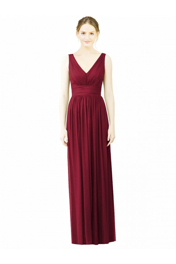 Soft Chiffon V-Back Long V-Neck Burgundy A-Line Bridesmaid Dress / Formal Dress Sudbury