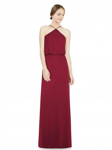 Soft Chiffon Open Back Long Halter Neck Burgundy A-Line Bridesmaid Dress Sudbury