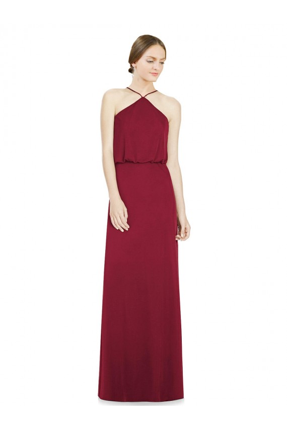 Soft Chiffon Open Back Long Halter Neck Burgundy A-Line Bridesmaid Dress Sudbury