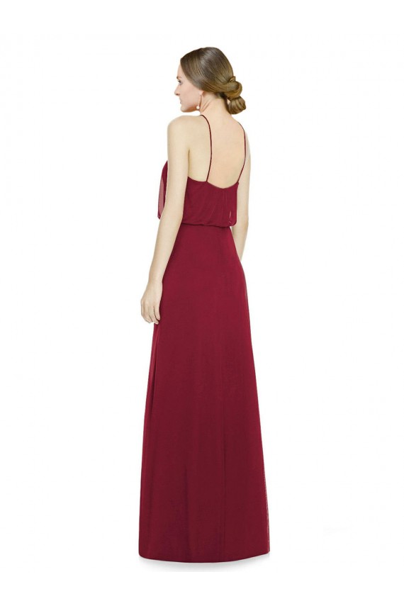 Soft Chiffon Open Back Long Halter Neck Burgundy A-Line Bridesmaid Dress Sudbury